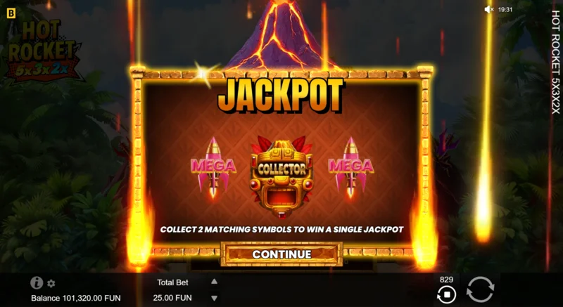 Hot Rocket 5x 3x 2x - launching Jackpot Spins with a rocket collector in the center